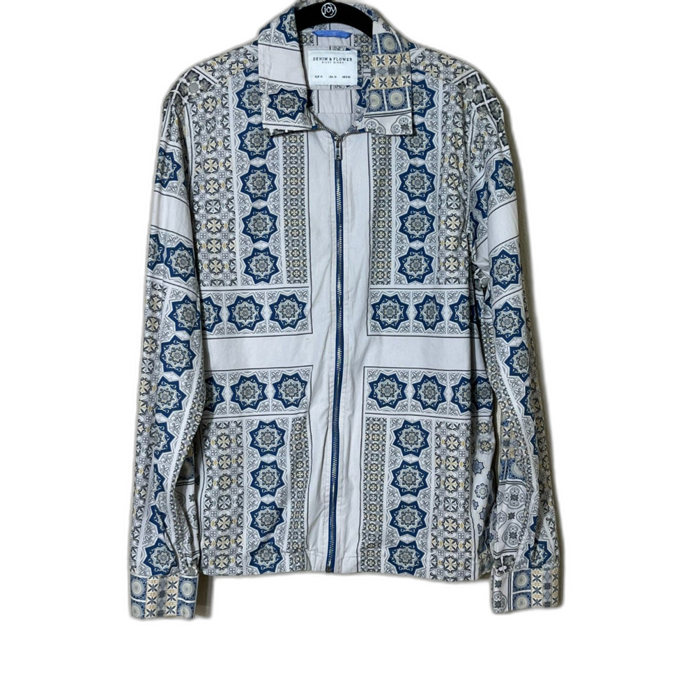Denim & Flower Ricky Singh Boho Cotton Zip Up Light Jacket Medallion Cottage Med
